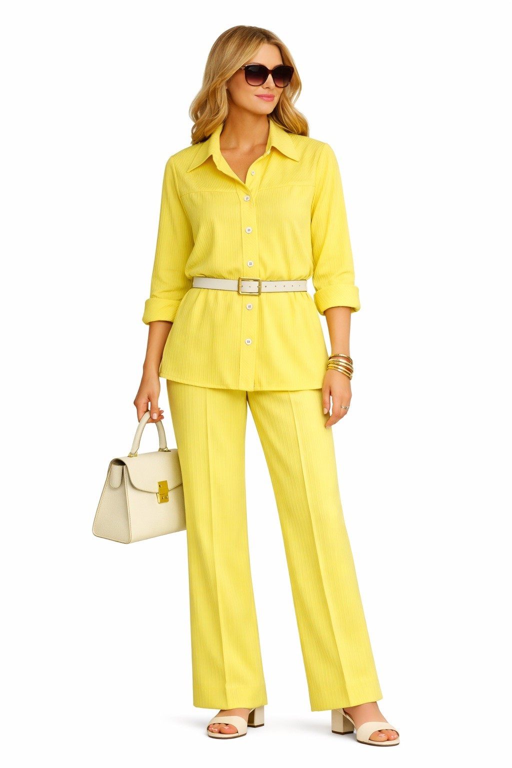 Madison Wardrobe Maker Vintage Yellow Ribbed Pantsuit 70s Chic Retro Set