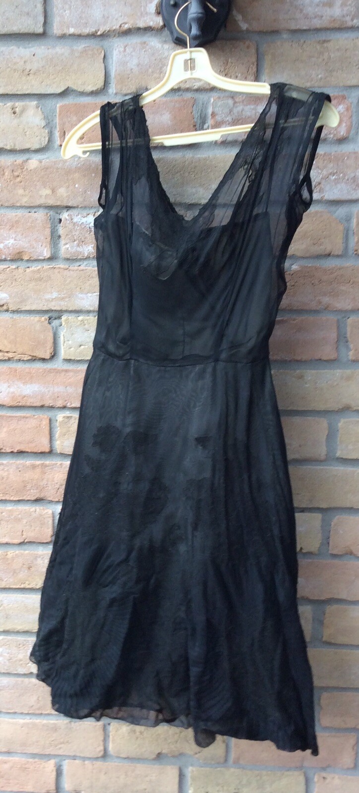 VTG 40s/50s Black Dress XS Art Deco Theater 31″B 24″W 40″-41″L DAMAGED READ