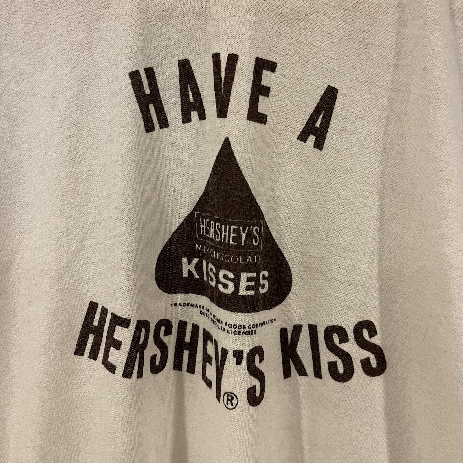 Vintage 1980’s Hershey’s Kiss Chocolate Ringer Shirt Women’s Size Small Kisses