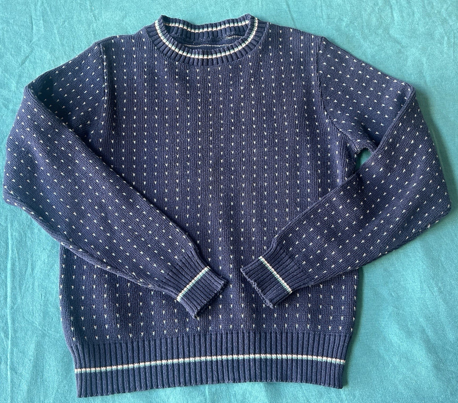 Vintage 80s Preppy Striped Sweater, Cotton In Navy Blue Pink Green, Small-Medium