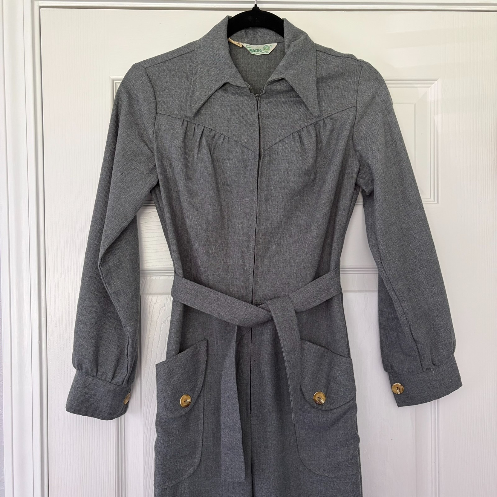 Vintage 70’s Juniors Grey Pants Jumpsuit with zip closure size 9