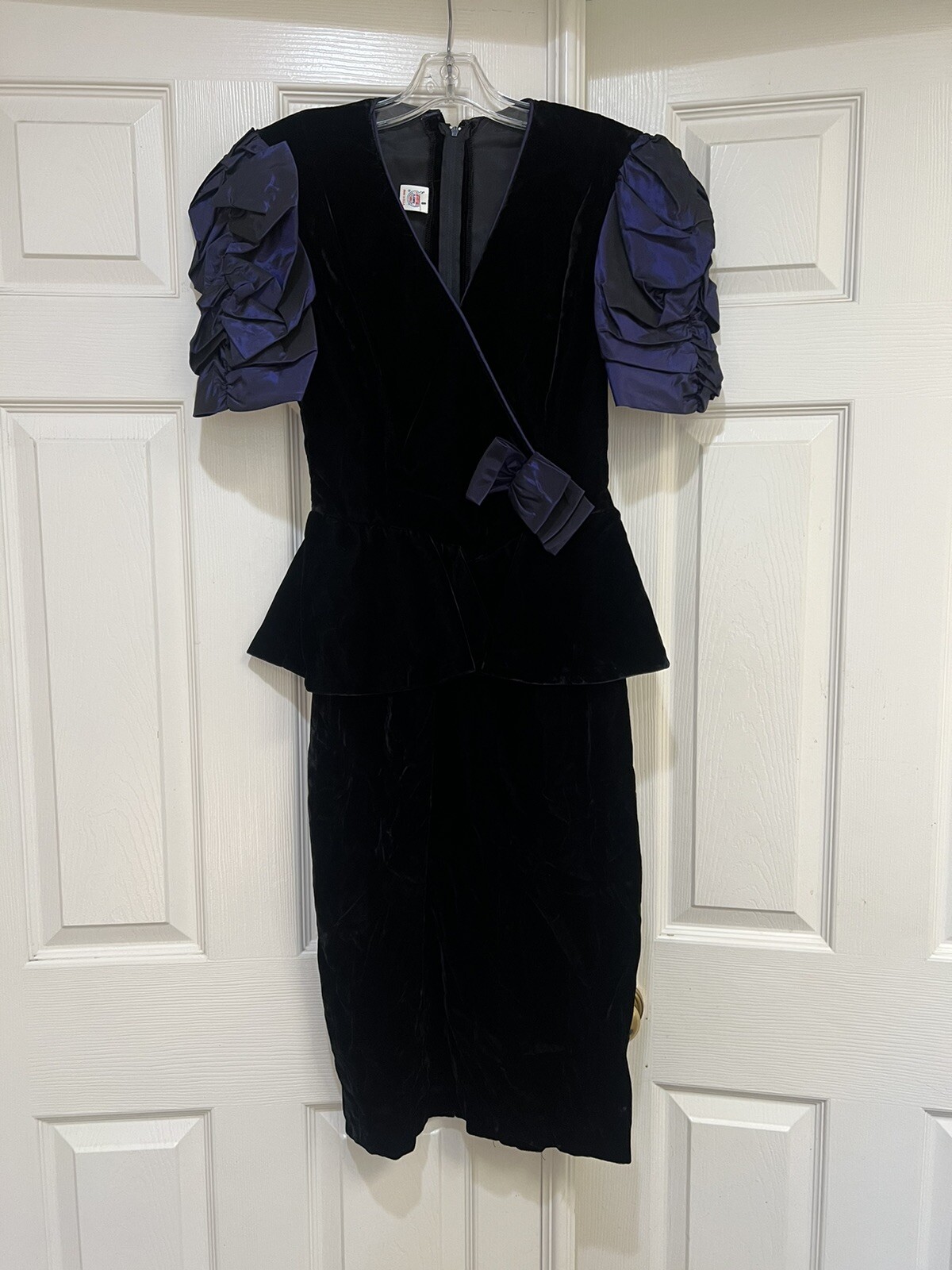 VNTG 80s Violet Velvet Peplum Avant Garde Style Party Dress prom formal Gatsby 8