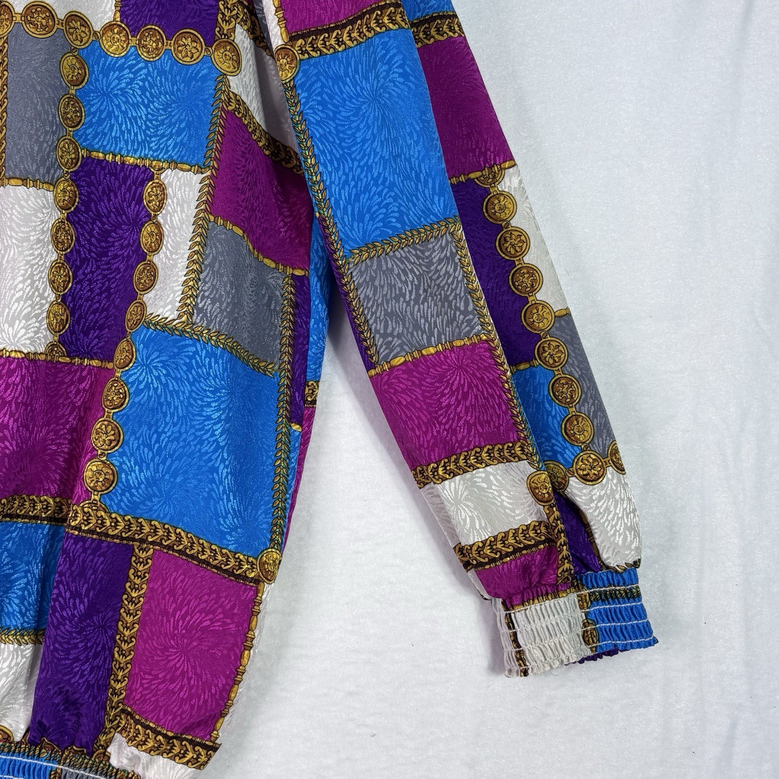 VTG 80s T. Marie Sissies Multi Color Abstract Blouson Blouse USA Size 16