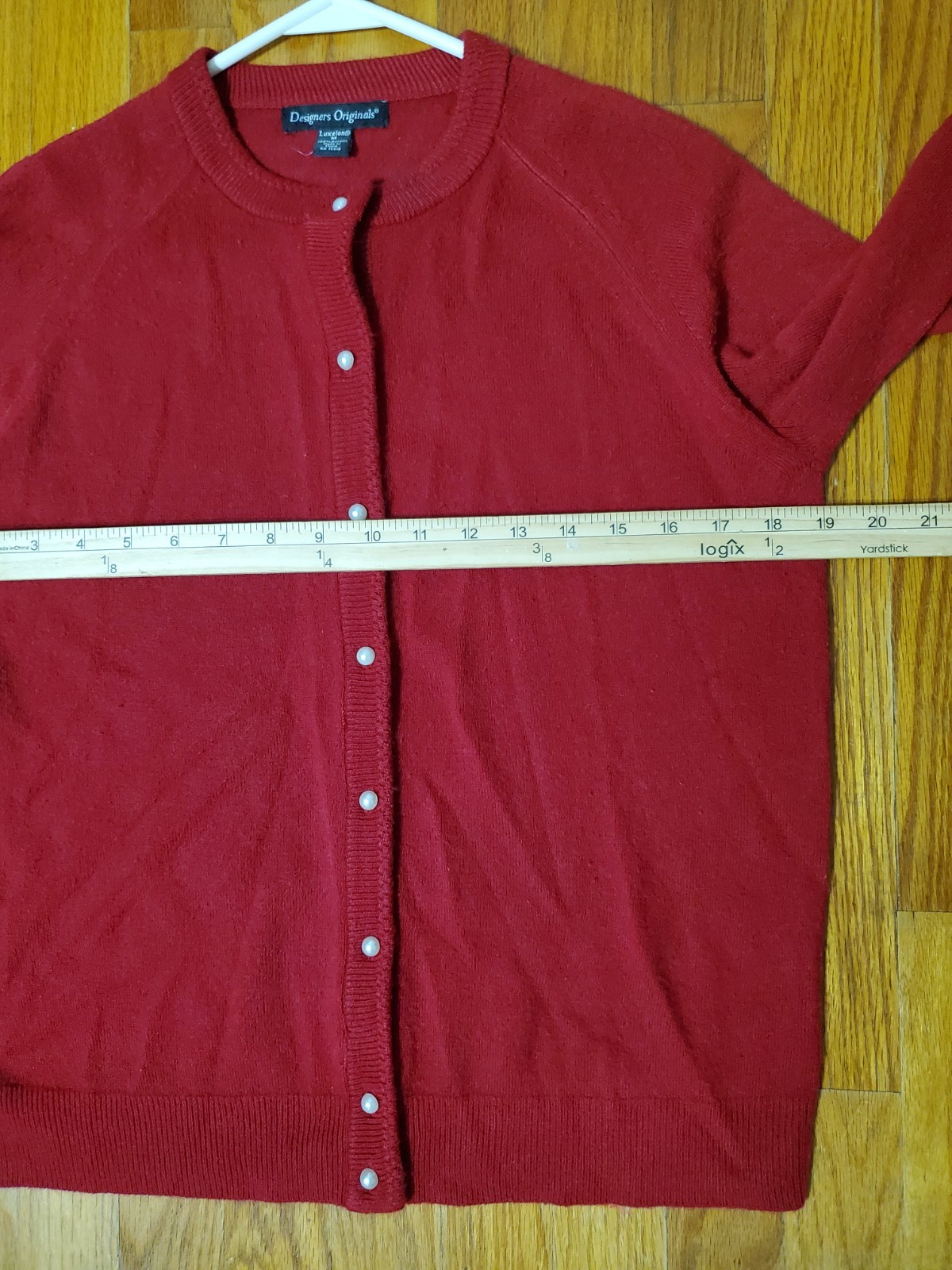 Vintage Designers Originals Luxelon Cardigan Size M Faux Pearl Button Grandma