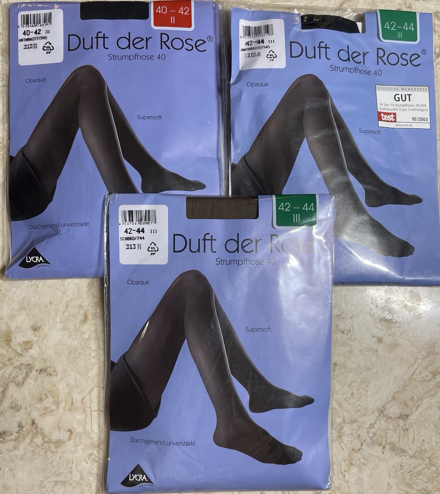 Vintage German Ladies Black Panty Hose Opaque 40-44 (Size 10-12) Set Of 3