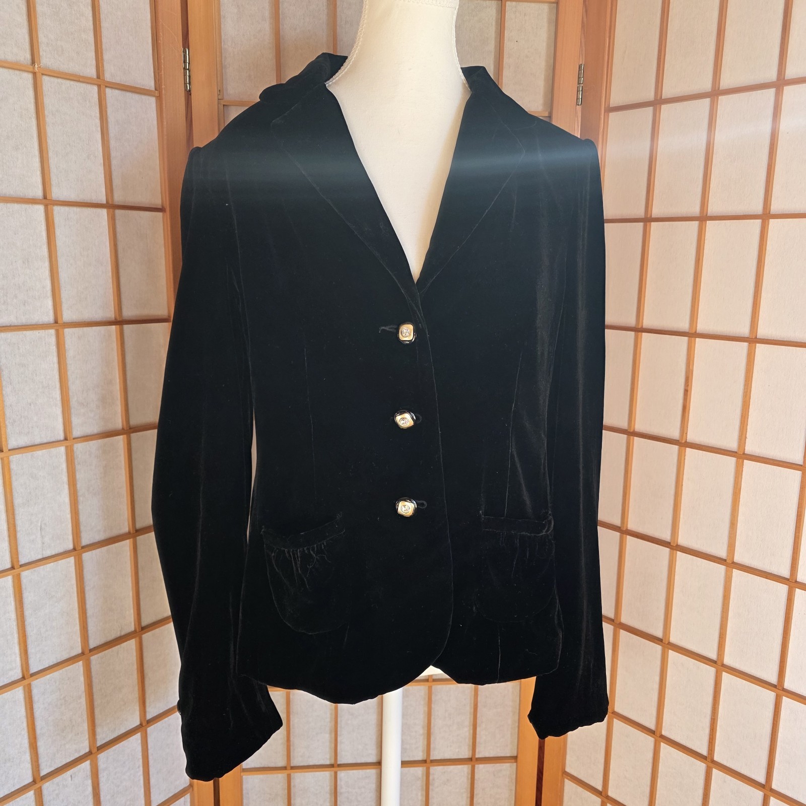 Parisian Vtg 90s Blazer Jacket W’s Sz 10 Silk Blend Black Velvet 3 Button Lined