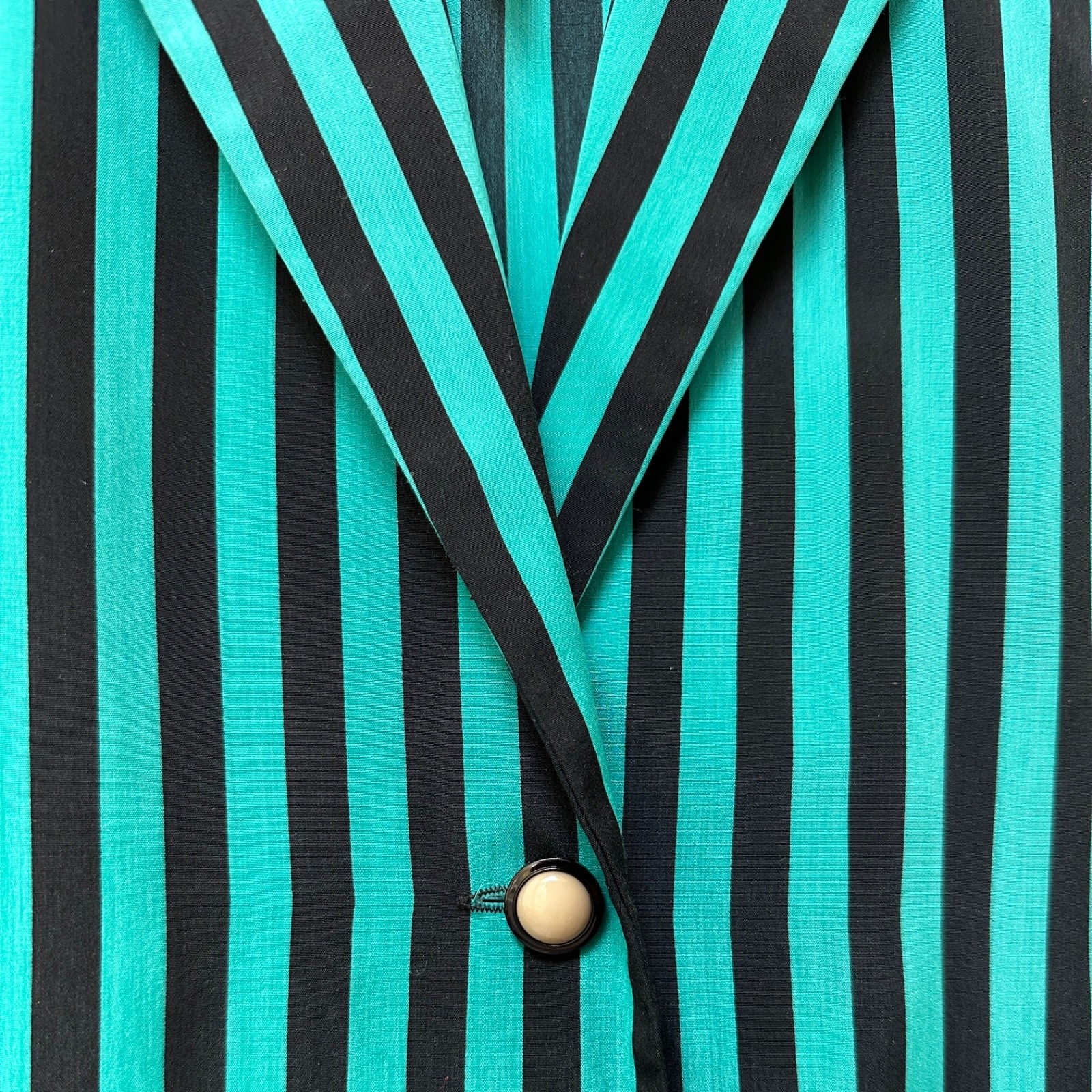 VTG 80s 90s Leslie Fay Striped Blazer 8P Teal Black Beetlejuice Whimsygoth Jacke