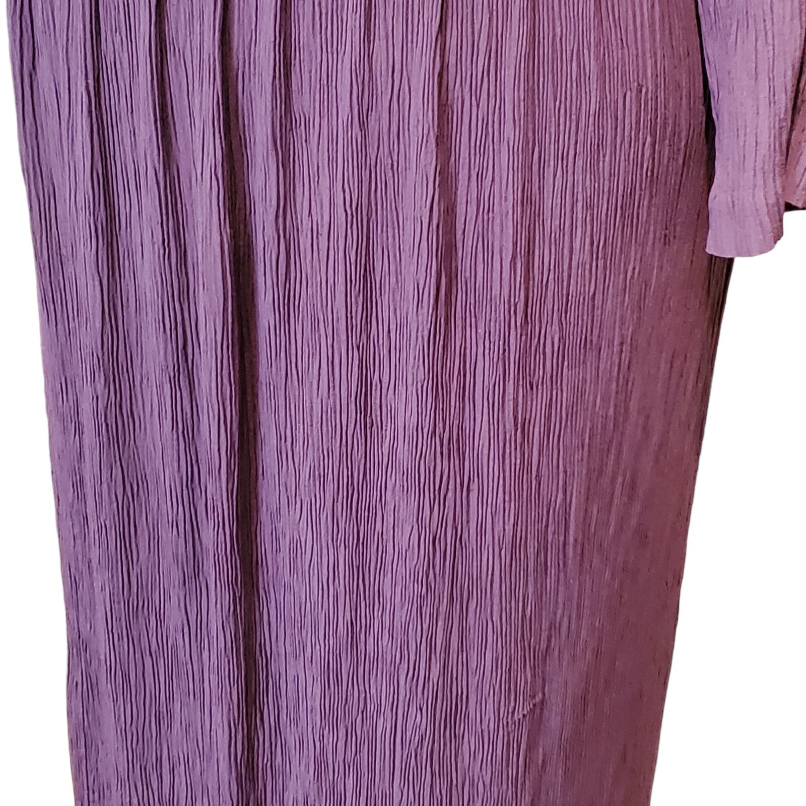 Vintage 90s Purple Empire Waist Midi Dress Gold Embroidery Crinkle Skirt XL 16
