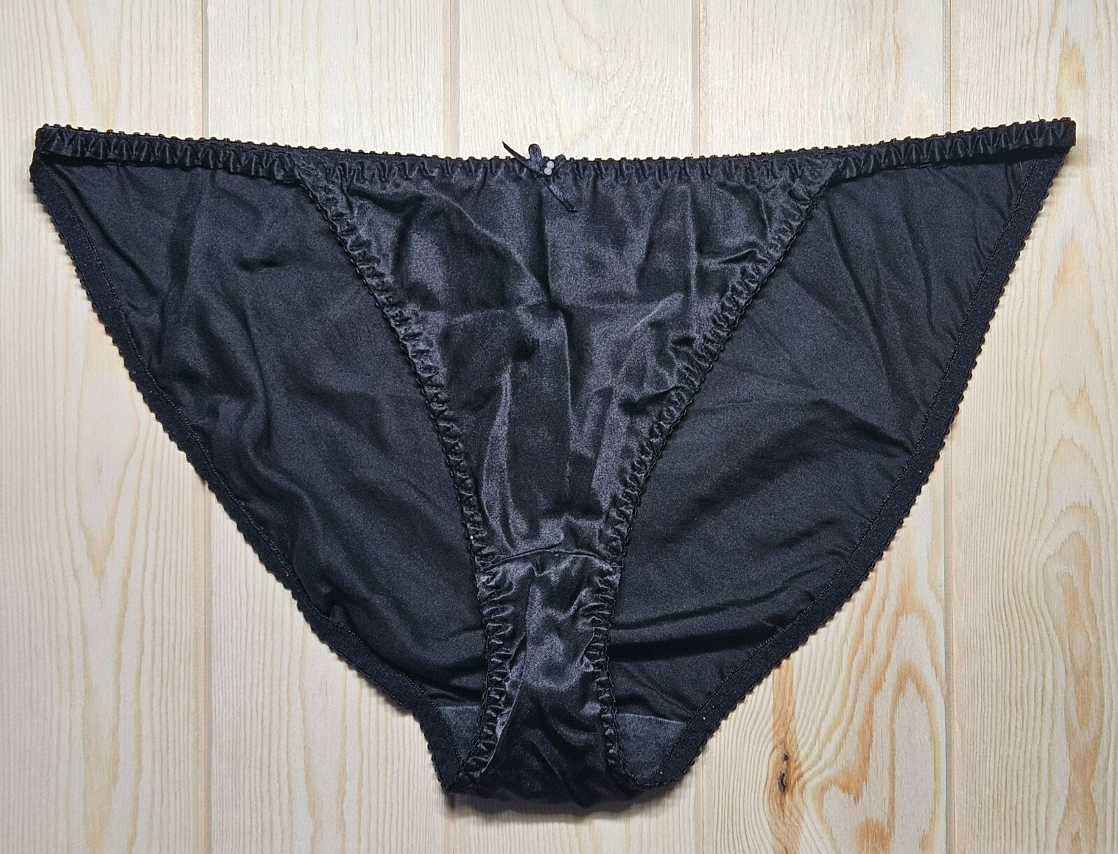 VTG Black Satin Bikini Panties Shiny Silky-Smooth String y2K Medium HI-Cut