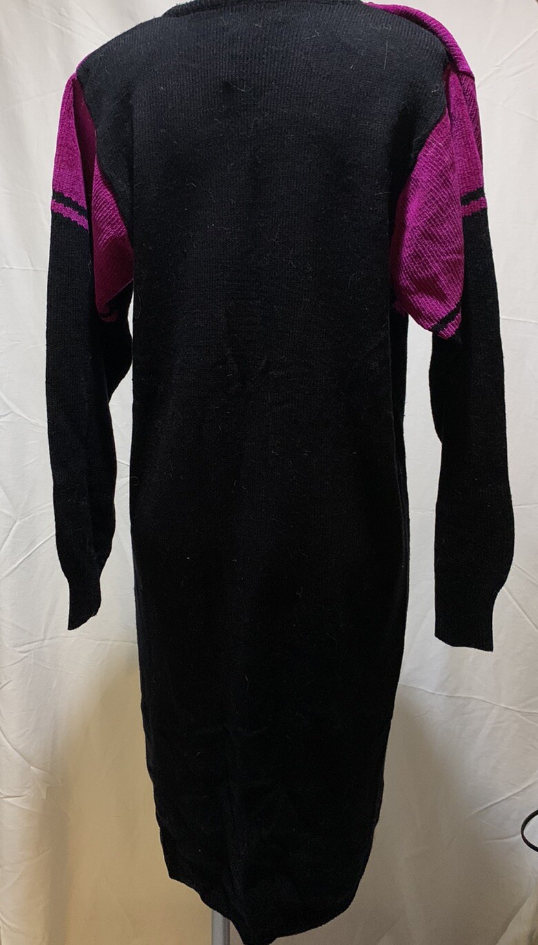 ❤️Vintage Plain Jane Knit Sweater Dress Hot Pink & Black With Sparkles Acrylic M
