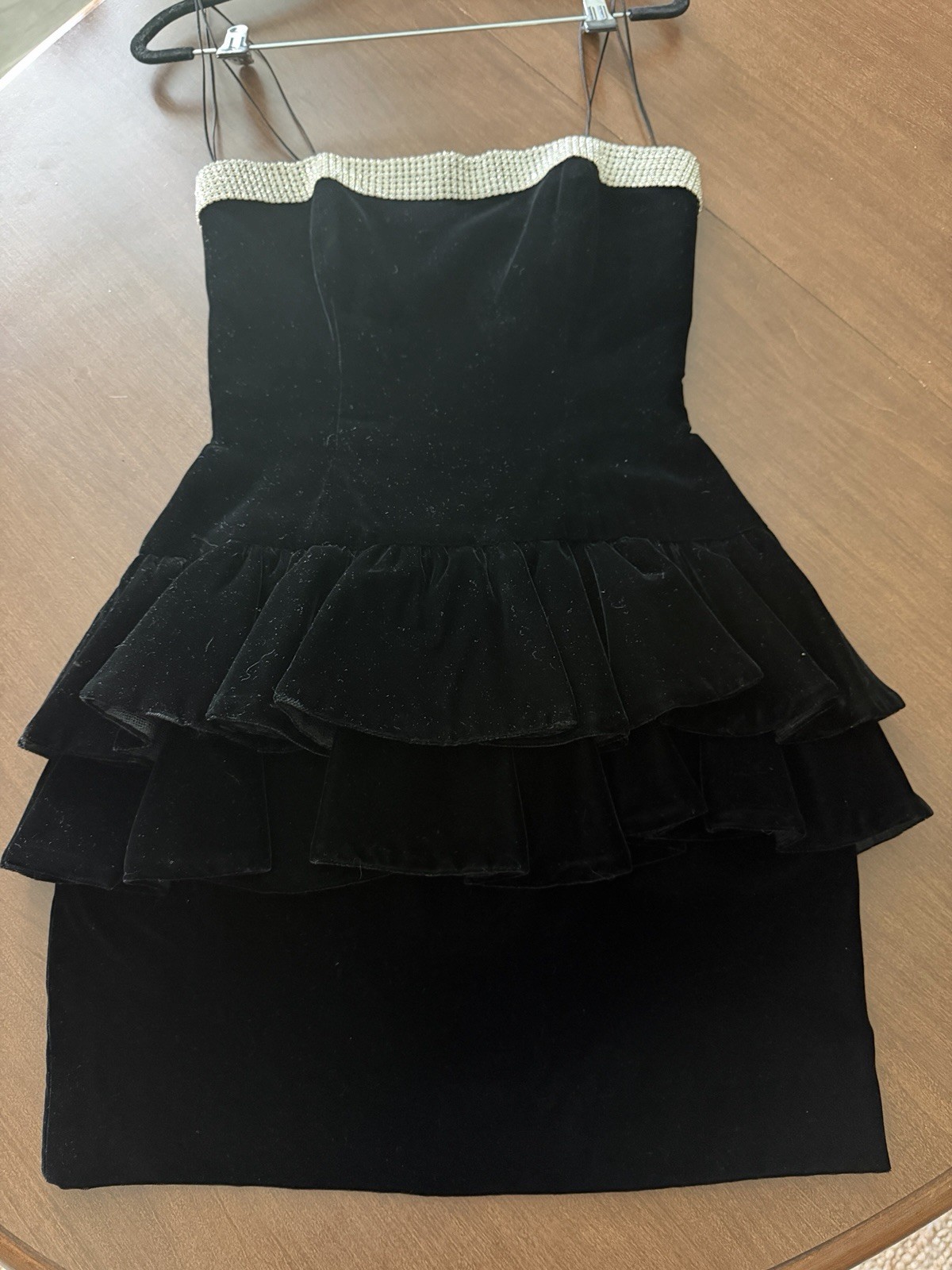 Women’s Vtg Strapless Black Velvet Dress Big Bow Rhinestones Size XS 80’s 90’s