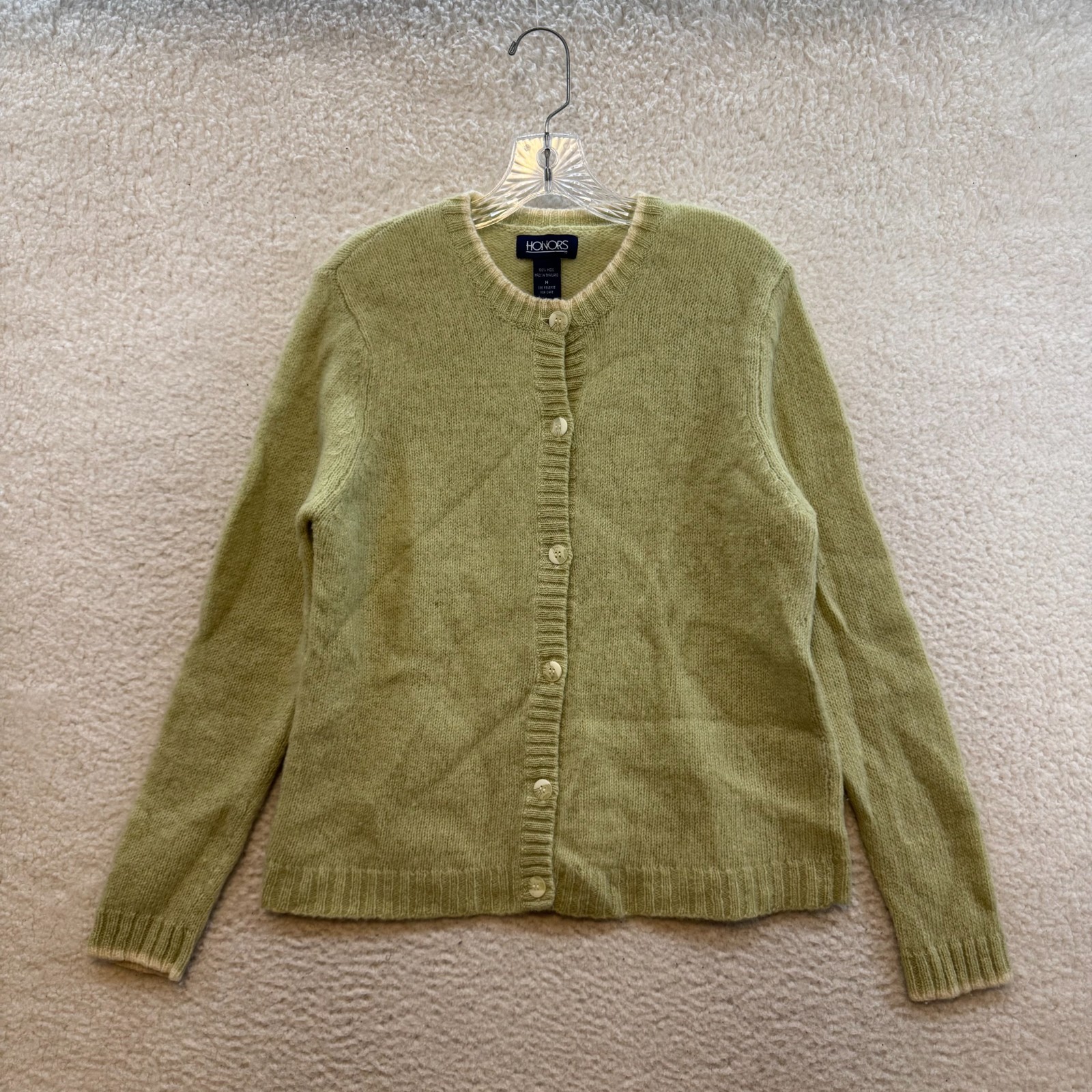 Vintage Wool Cardigan Sweater Medium Womens Green Knit