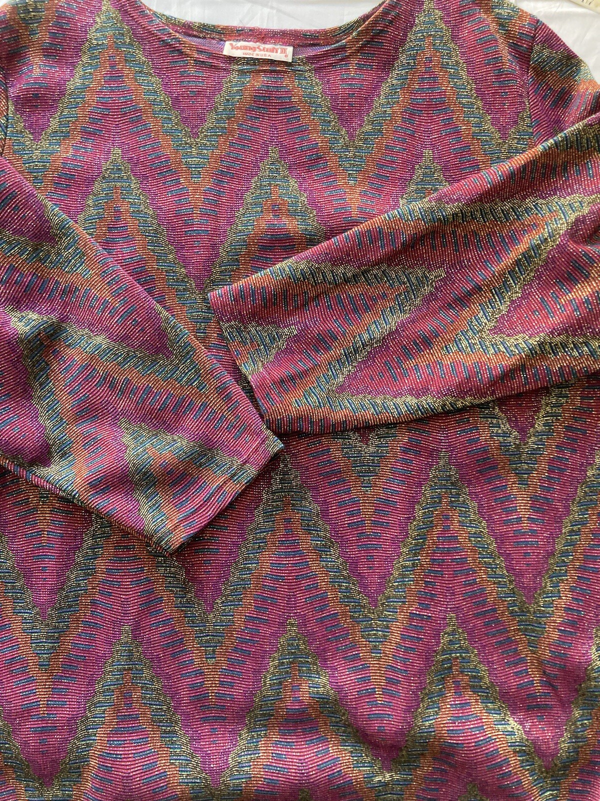 VTG 80s Women’s Young Stuff II Glitter Metallic Multi Color Blouse Top Size 3X