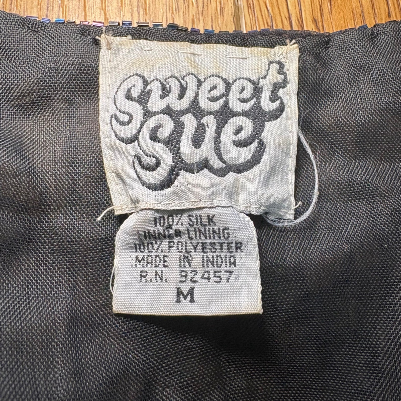 VTG 90s Sweet Sue Beaded 100% Silk Vest Black Iridescent Womens M Whimsigoth