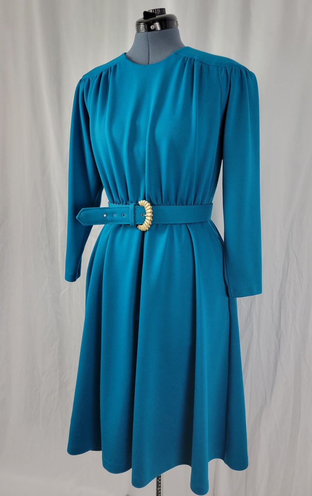 Vintage Impromptu Teal/Turquoise Blouson Dress w Matching Belt Size 12P
