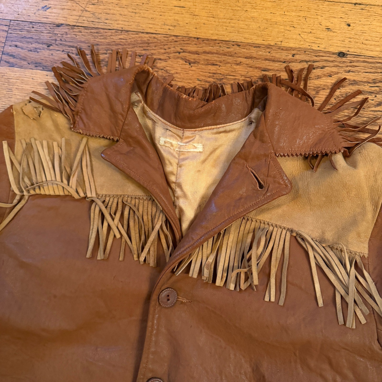 Vintage 60s 70s Western Leather Fringe Jacket Brown Tassels Boho Cowgirl