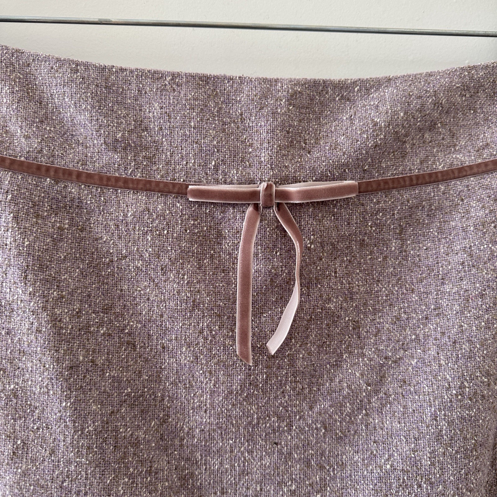 Vintage Ann Taylor Purple Wool Silk Blend Tweed Skirt Velvet Bow Women’s Size 14