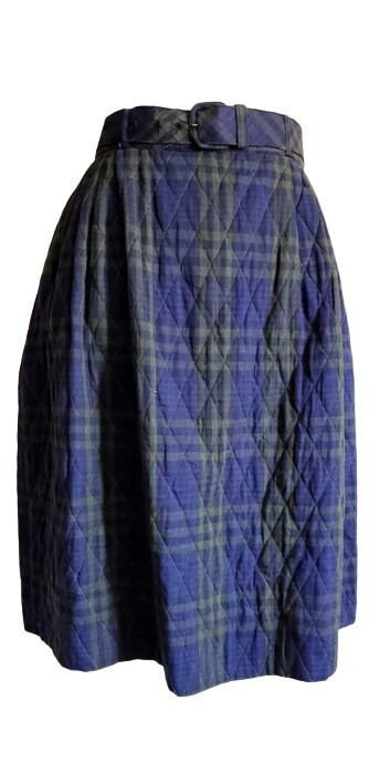 Vtg 60s Mod Bell Shaped Quilted All Cotton Skirt w Self Fabric Belt MS Pat CA XS