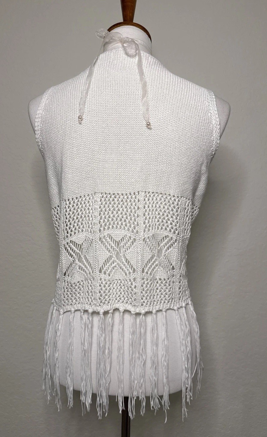 Vintage No comment NY LA Fringe Crochet Vest Hippie Boho Granny Core Size L
