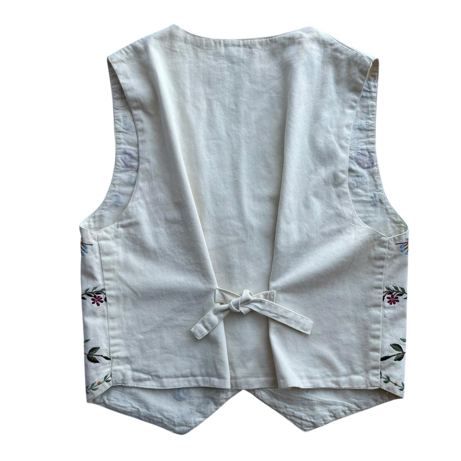 Vintage Nordic Folk Embroidered Cotton Vest Scandinavian Cottagecore Boho Size M
