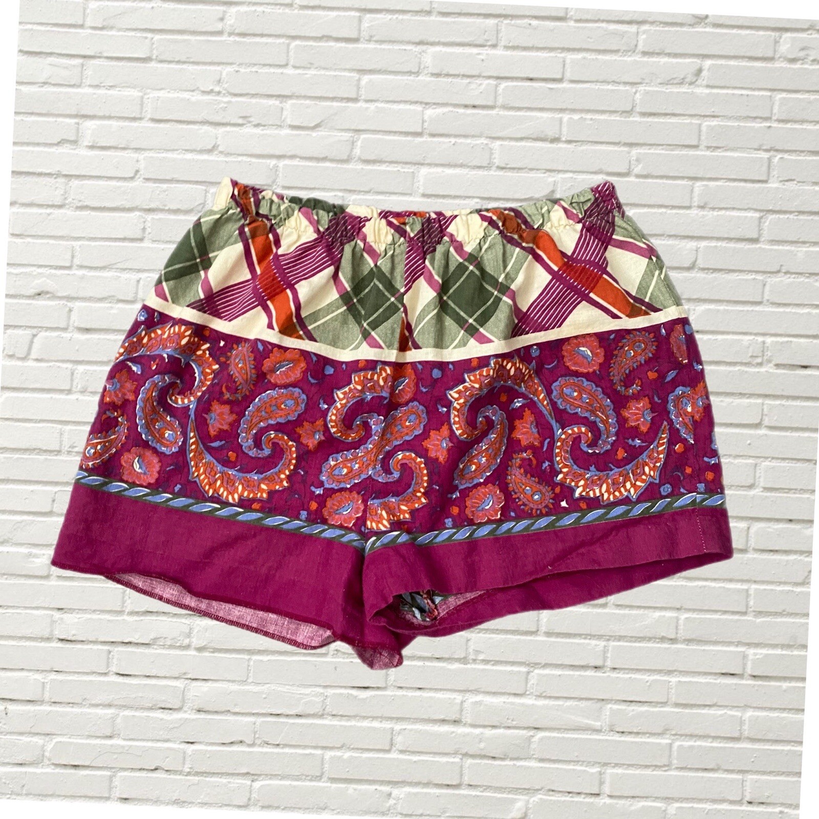 Vintage 70s 3 Piece Set Cotton Crop Top Hot Shorts & Maxi Skirt Paisley Print