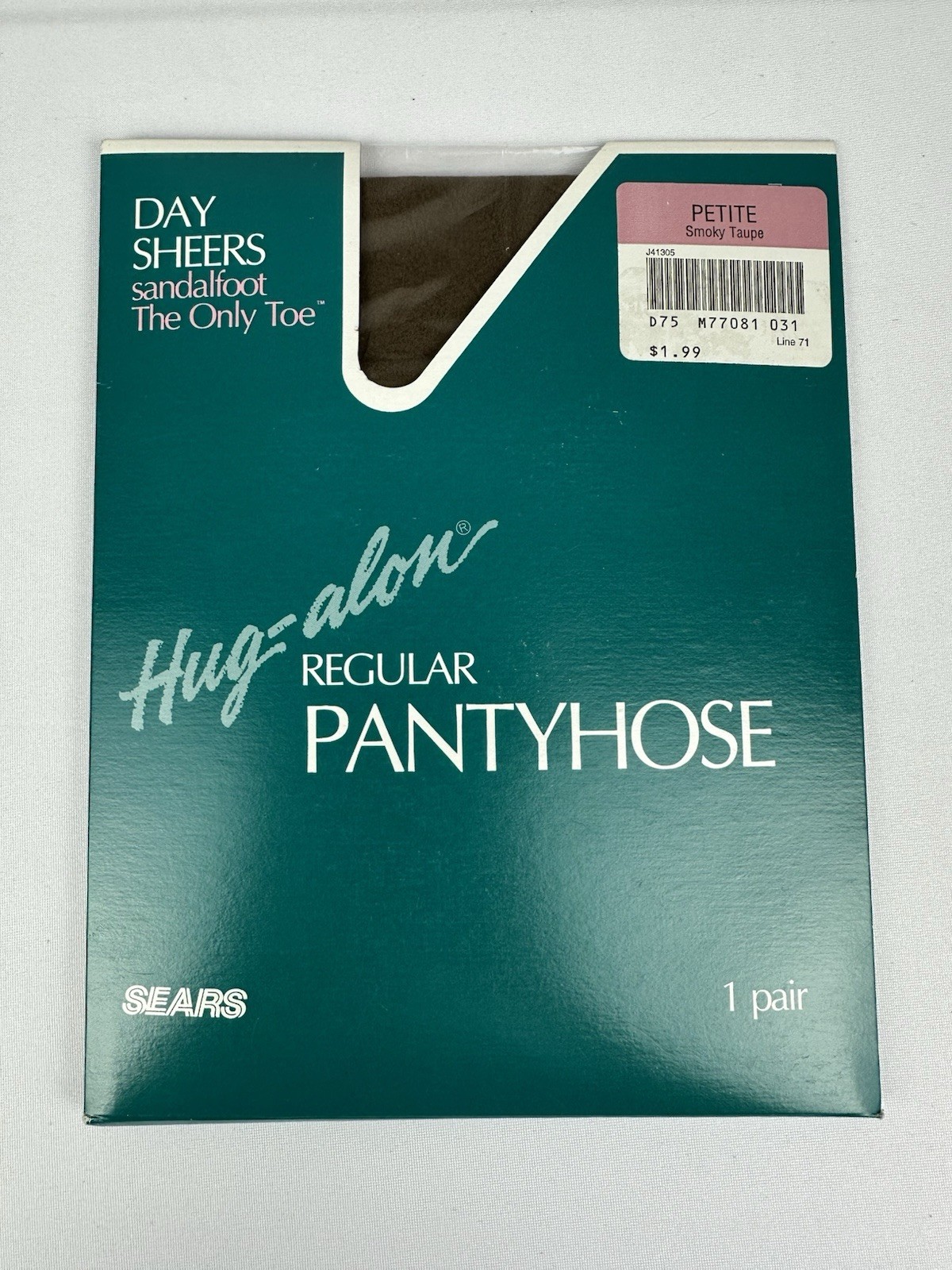VTG Sears Hug-Alon Day Sheer Sandalfoot Vintage Pantyhose – Smoky Taupe Petite