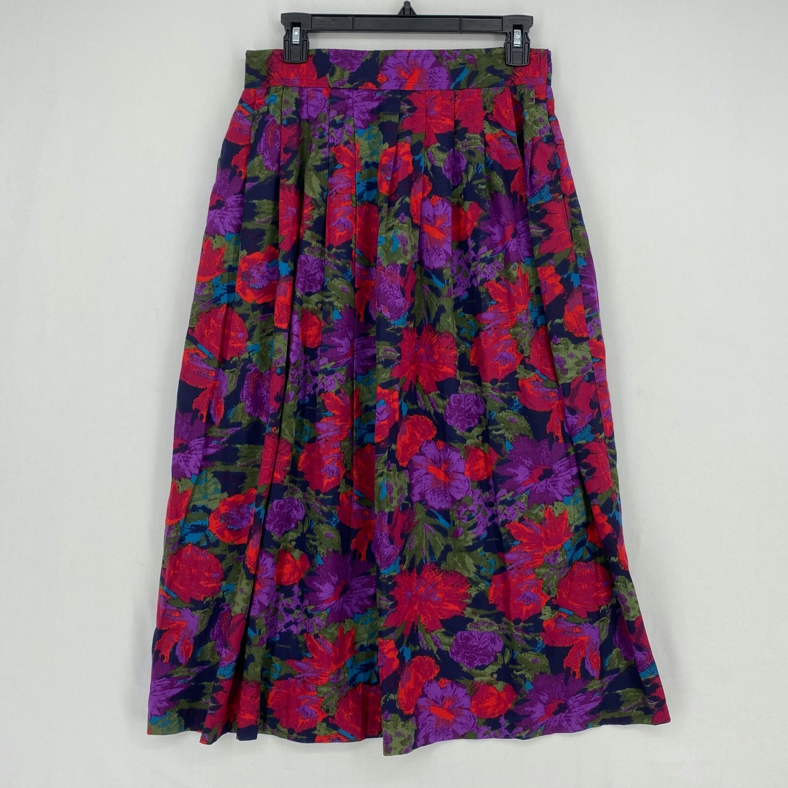 Katie Brooks Vintage Size 14 Fits Like 10 Midi Skirt Red Purple Floral Pleated