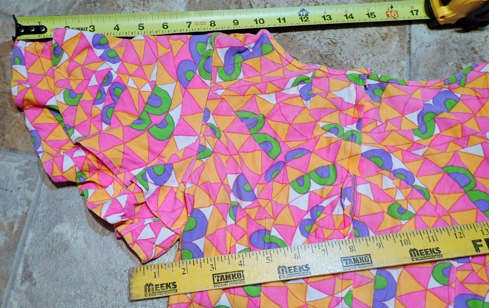 Vintage 60s Mod Psychedelic Geometric Hippie Flutter Sleeve Mini Dress XS Petite