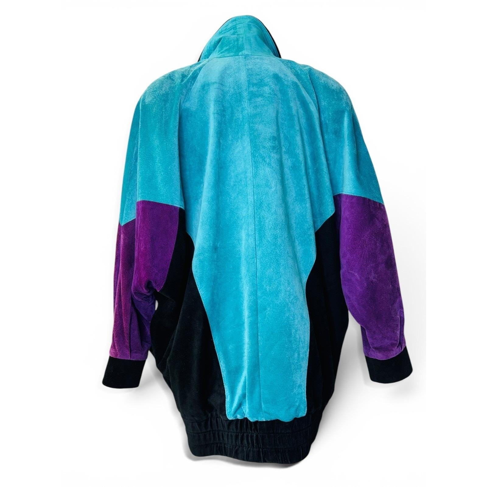 Rare Vintage Mary Hoffman Black, Teal, Purple Suede Color Block Suede Jacket M