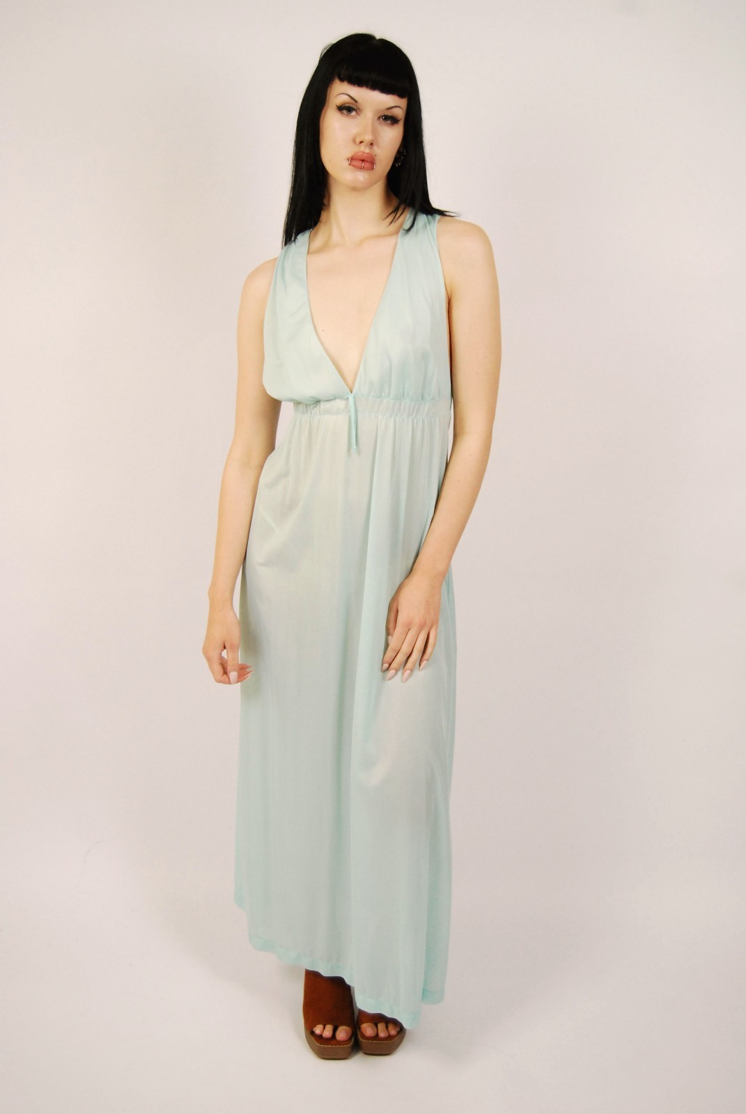 60s Plunge Slip Dress (S) small blue vintage midcentury lingerie pinup glam cute