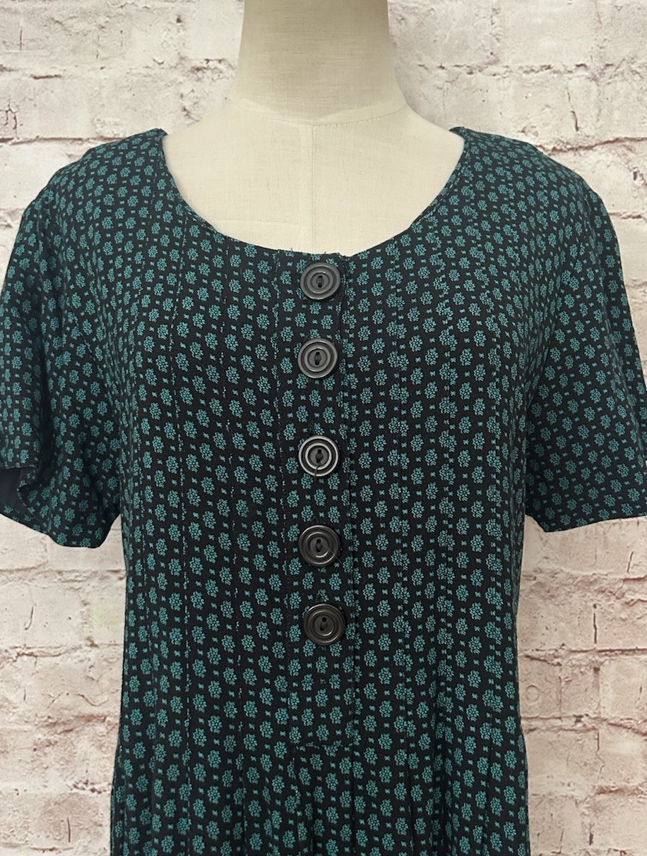 Vintage Sarah Elizabeth Dress 14 Long Pleated Ditsy Cottagecore Modest Church