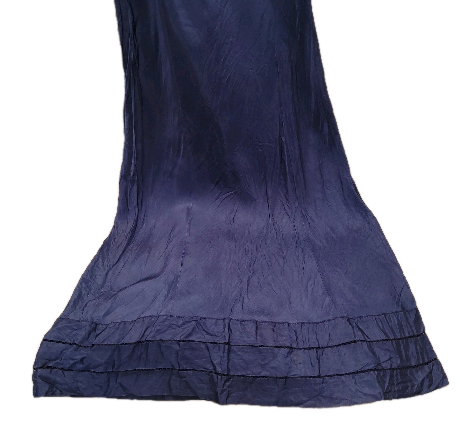 VTG 1940’s Blue Satin Taffeta Pinup Lingerie Full Slip Bias Dress Gown Capri 34