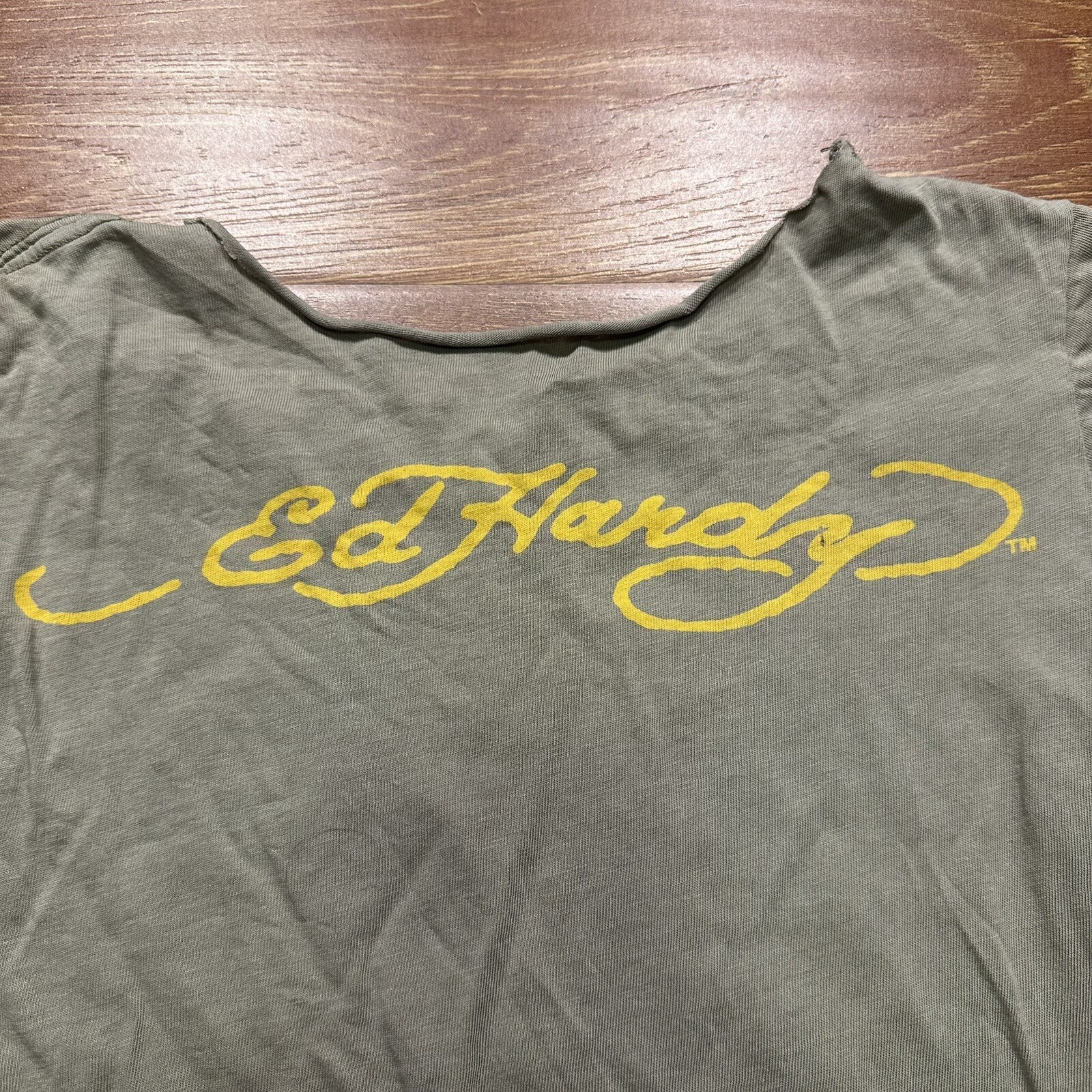 Vintage Ed Hardy Christian Audigier T Shirt S Gray Tiger Baby Tee VTG Y2K City