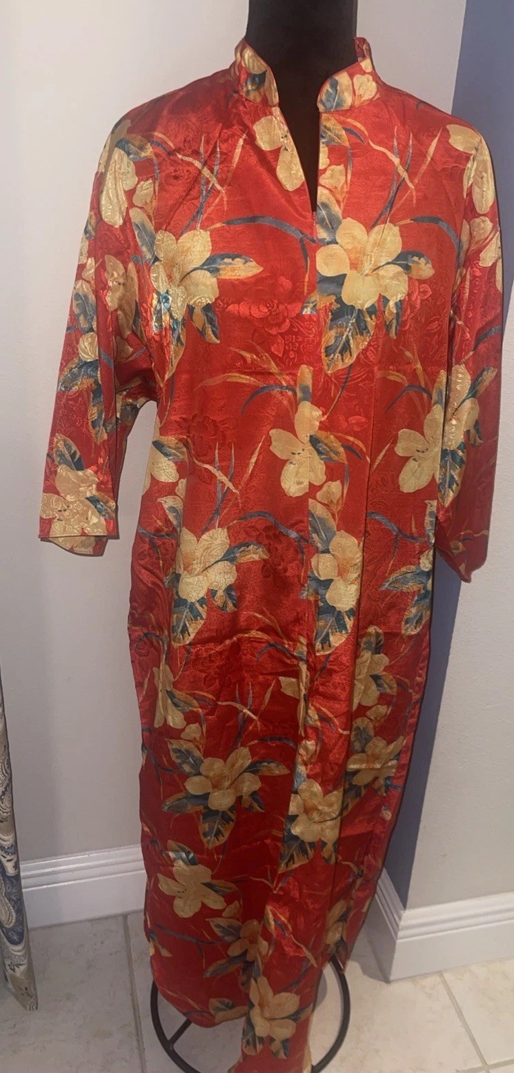 Vintage Lord & Taylor Floral Zip Up Oversized Kaftan Dress Size S