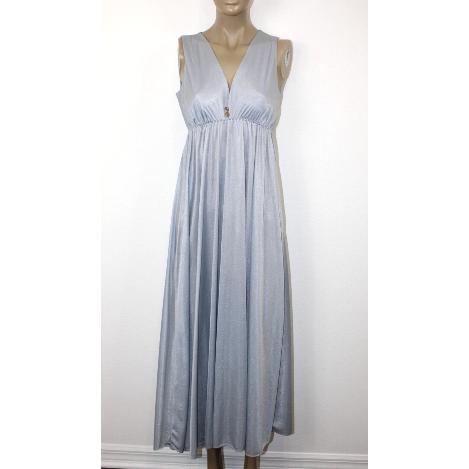 Nightgown Size S Vintage 70’s Silver Gray Satin Silky Long Full Flowy Women’s