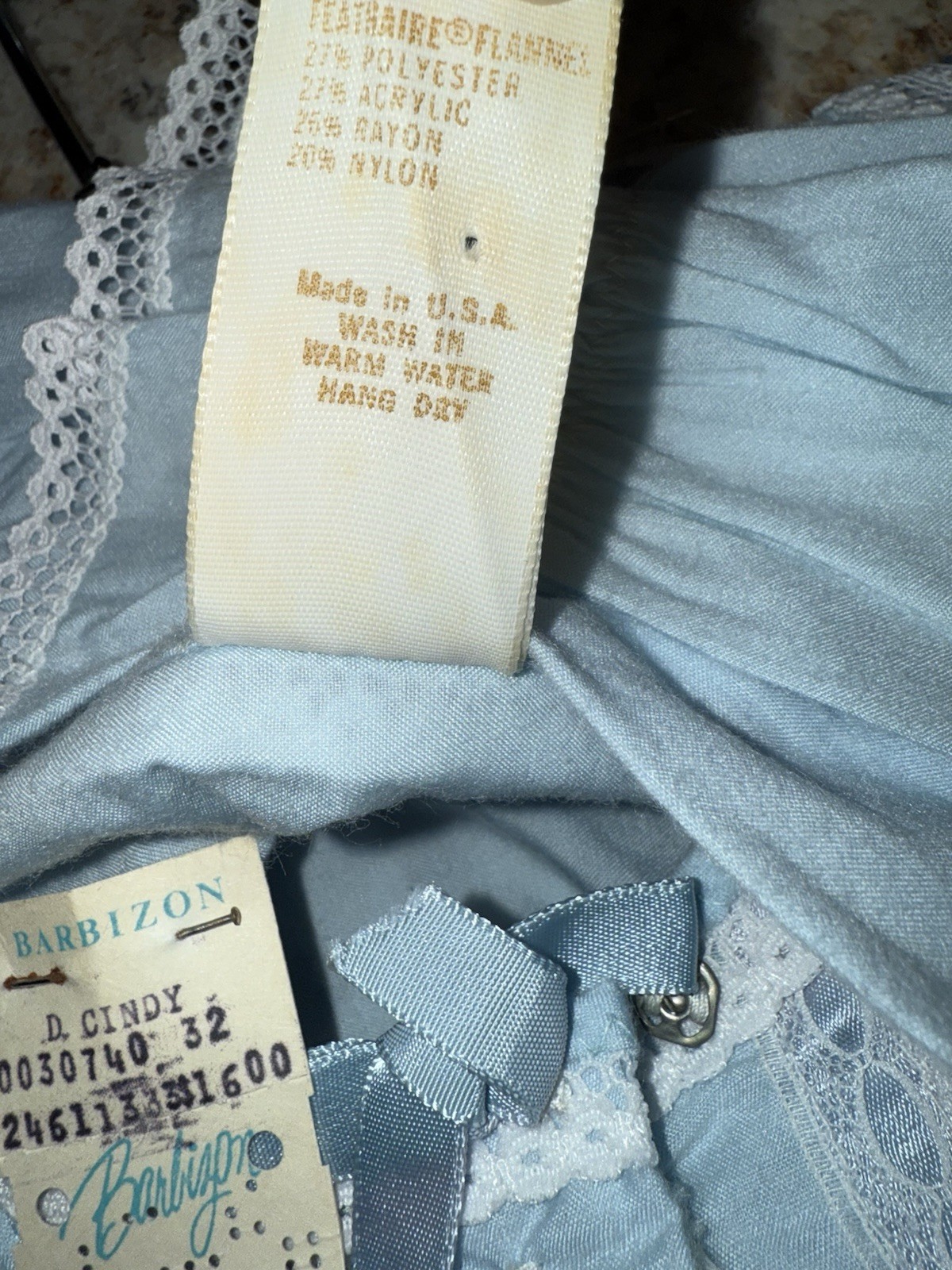 NWT Pajamas BARBIZON PJ Set Feathaire Light Flannel Cindy 70s Pleat Blue 32 XS S