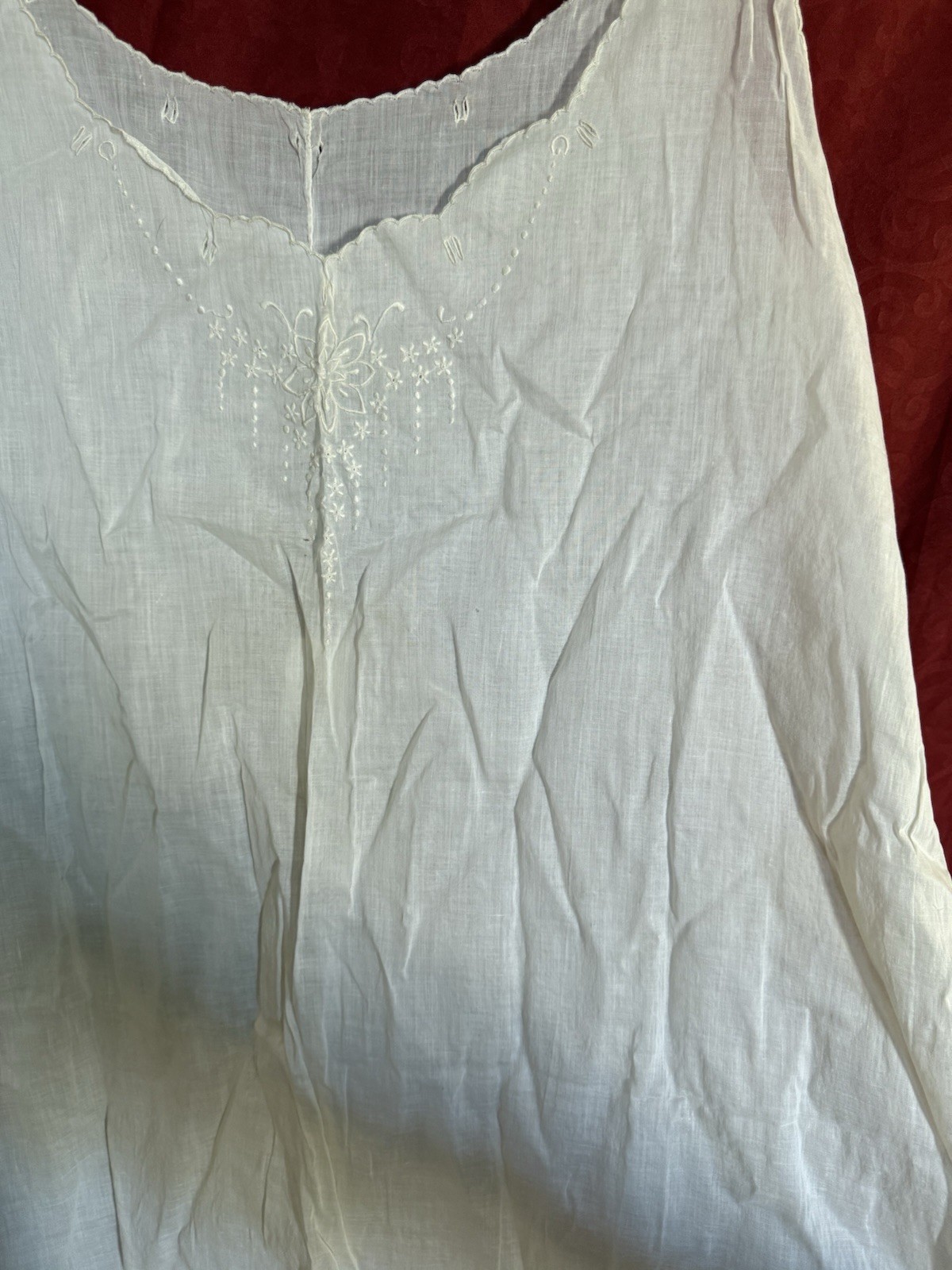 Antique Edwardian Handmade White Cotton Chemise Step-In Teddy Embroidered 1905