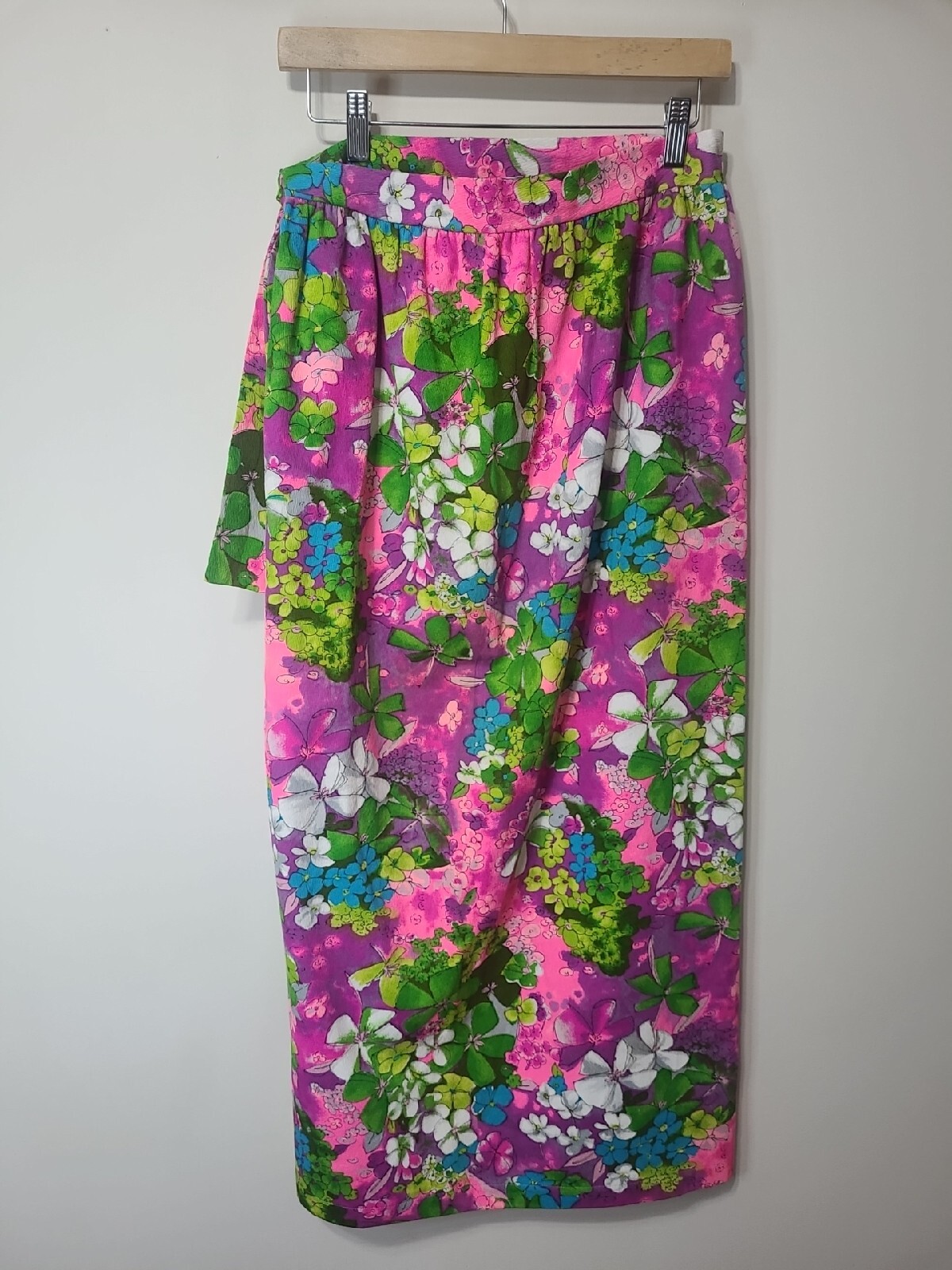 Vintage Flower Power Wrap Skirt Womens L Artsy Hawaiian Floral Tropical Beach