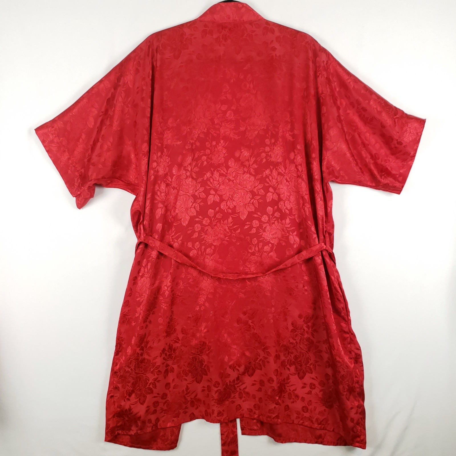 Vintage Inner Most Kimono Robe Womens Large Red Satin Jacquard Midi Pockets