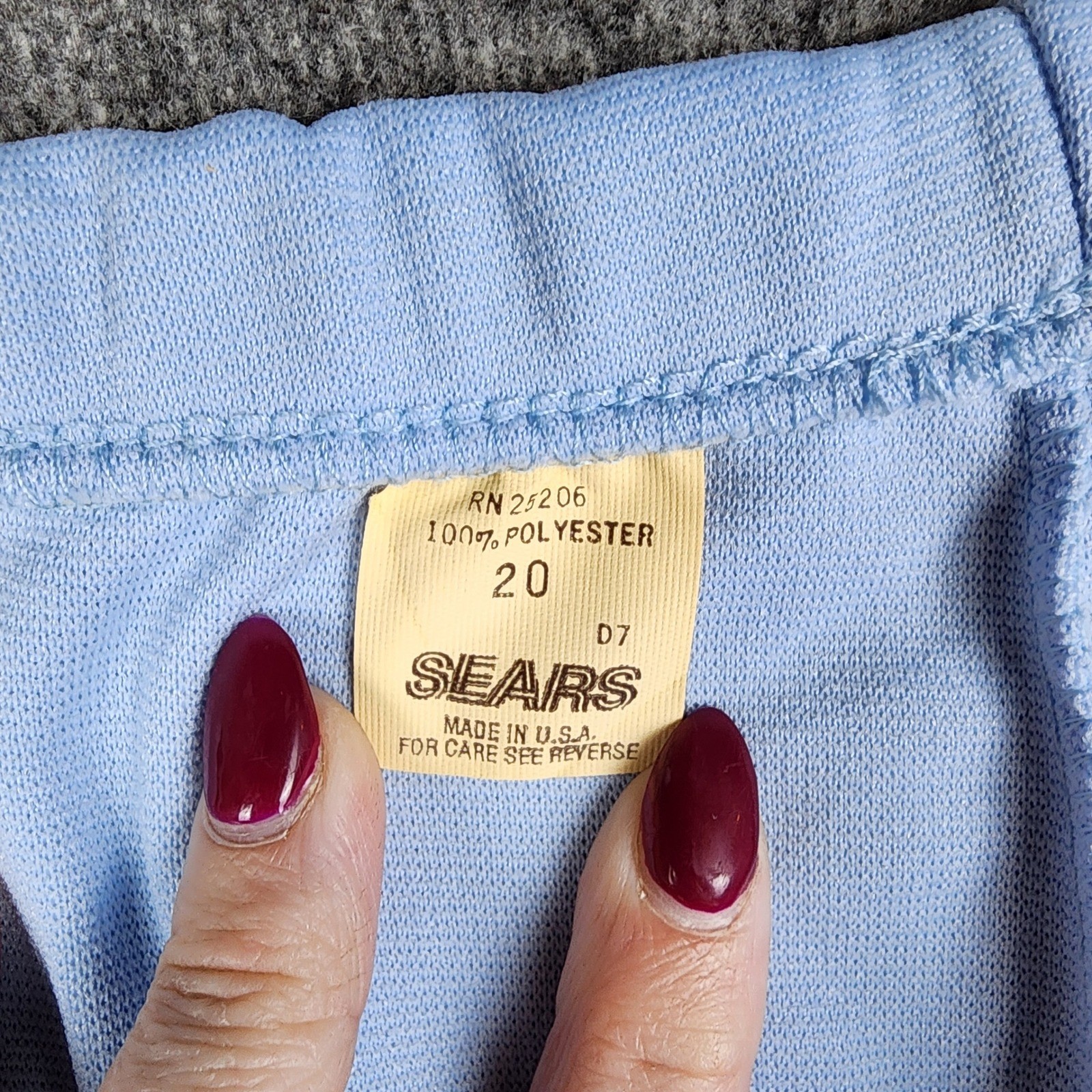 Sears Vintage 70s Pants Womens 20 Sky Blue Wide Leg Elastic Waist Creased Front
