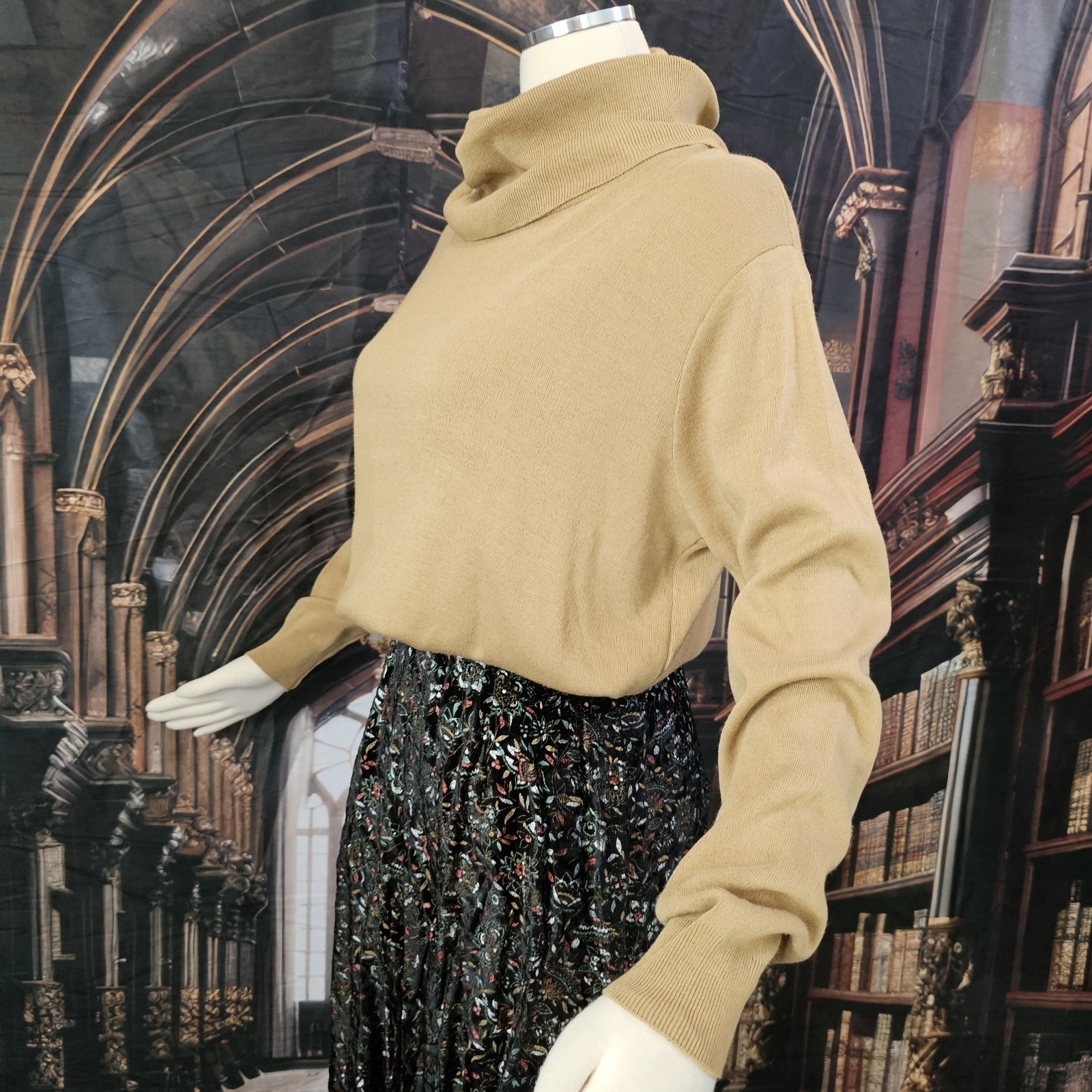 Vintage 1970s Tan Sweater Pullover Cowl Neck Turtle Neck Long Sleeve Kenneth Too