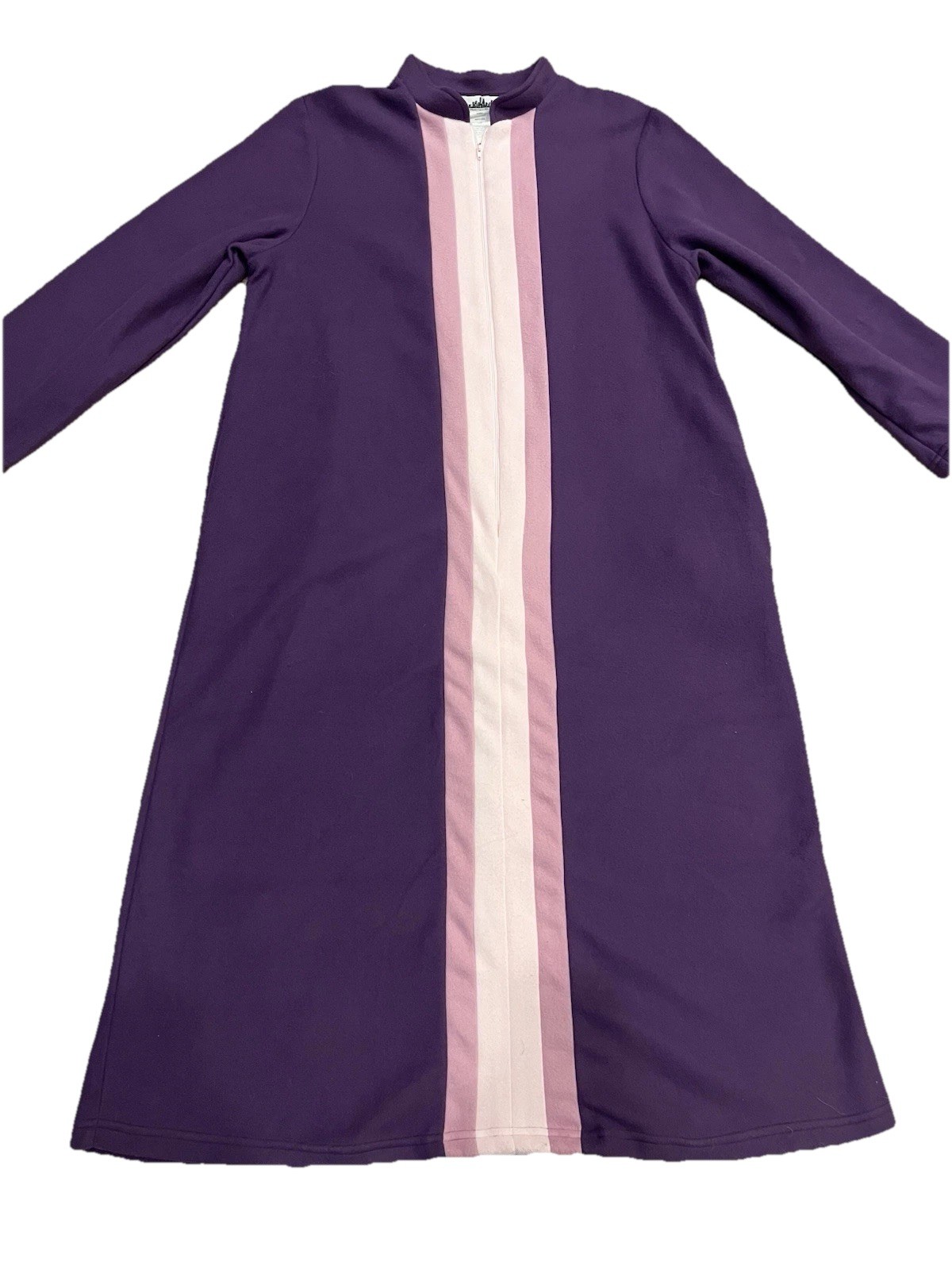Vtg Metropolitan Housecoat Sz L Pockets Purple Long Sleeve Partial Zip 60s/70s