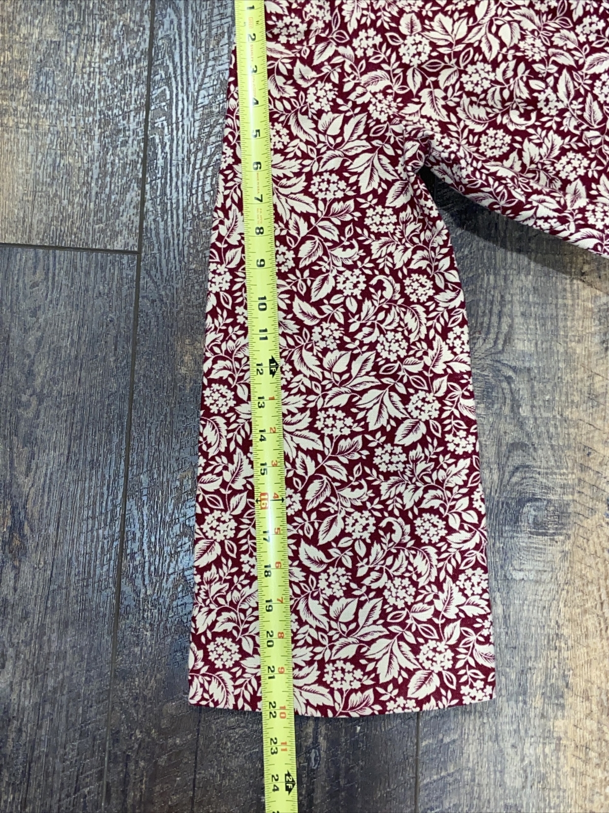 Vintage Homemade Handmade maroon and off white Floral Print Long Sleeve Dress