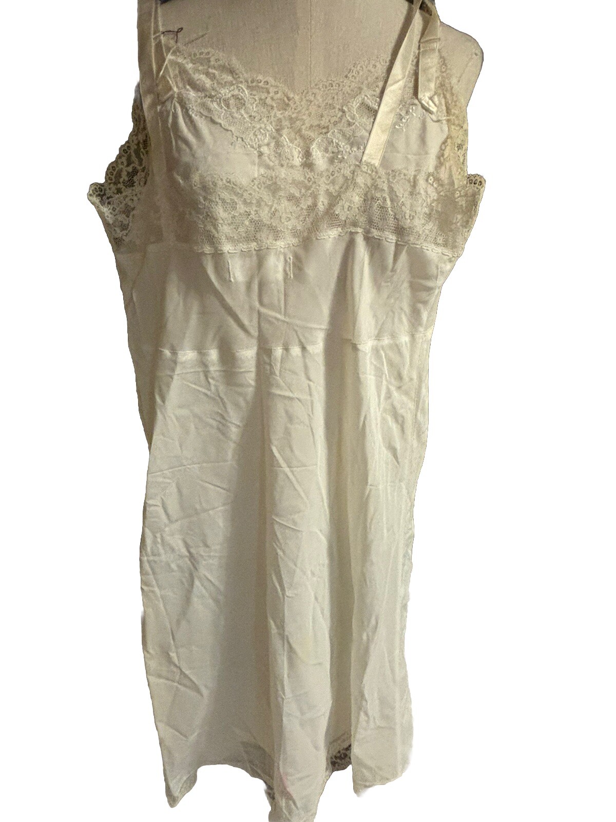 Vtg Barbizon White Lace Crepe Remarque Slip Sz 34
