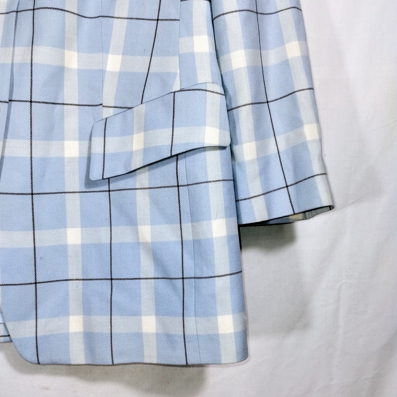 Vintage Mondi Virgin Wool Blazer 44 Modern L 10/12 Germany Blue Plaid Spring