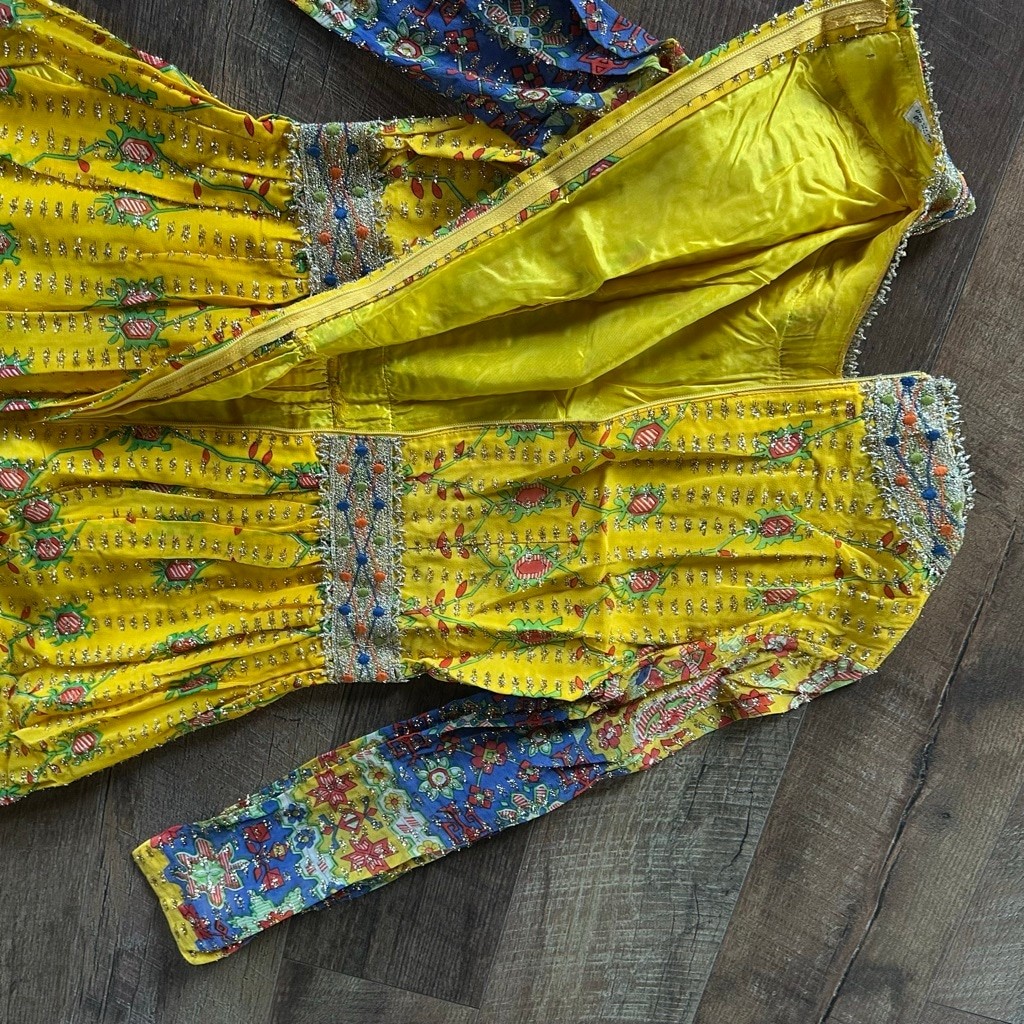 Women’s Bohemian Maxi Dress Yellow/Blue Floral Print Size M Summer