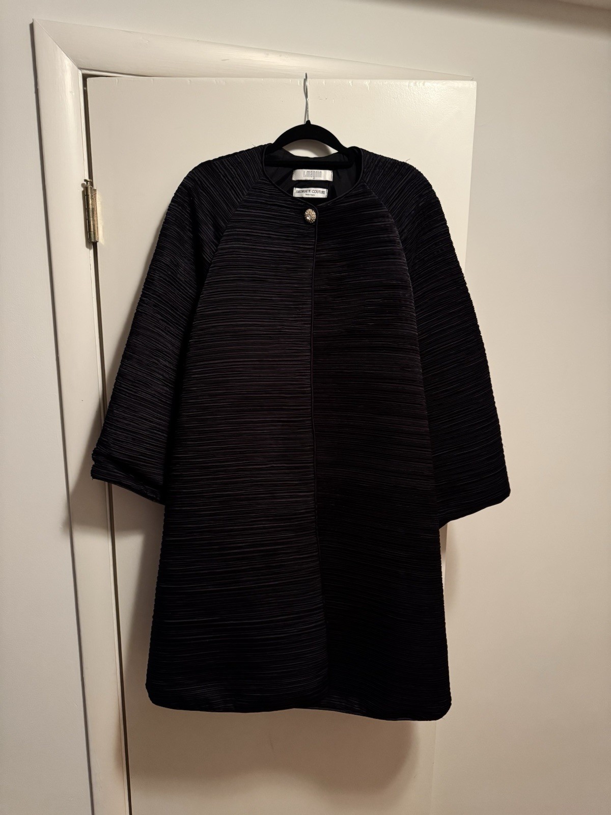 Vintage George F Couture Black Coat Pleated I. Magnin New York With Rhinestone