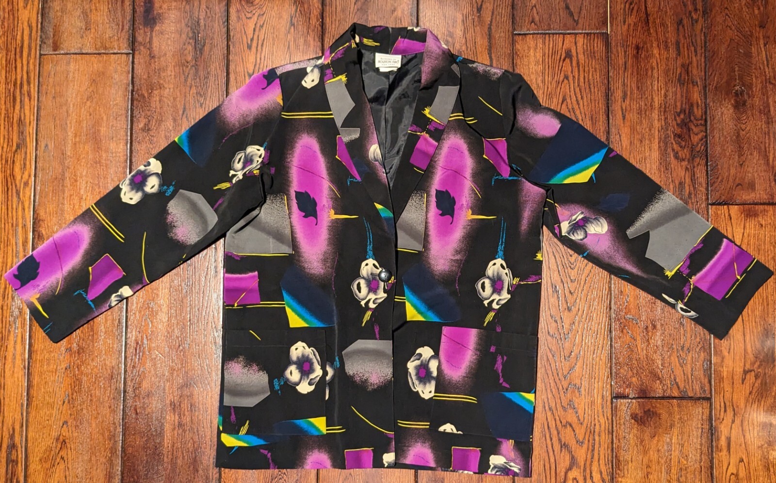 Vintage 1990s 90s Blazer Brownstone Studios New York Floral Shoulder Pads Size L
