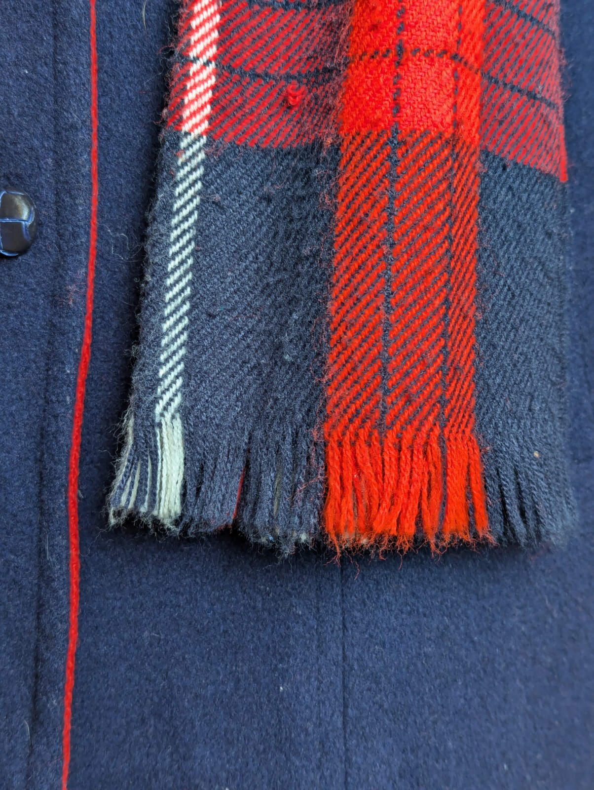 Vintage Wool Pea Coat Blue w/ Red Lining & Scarf Sz M Made In USA Preppy