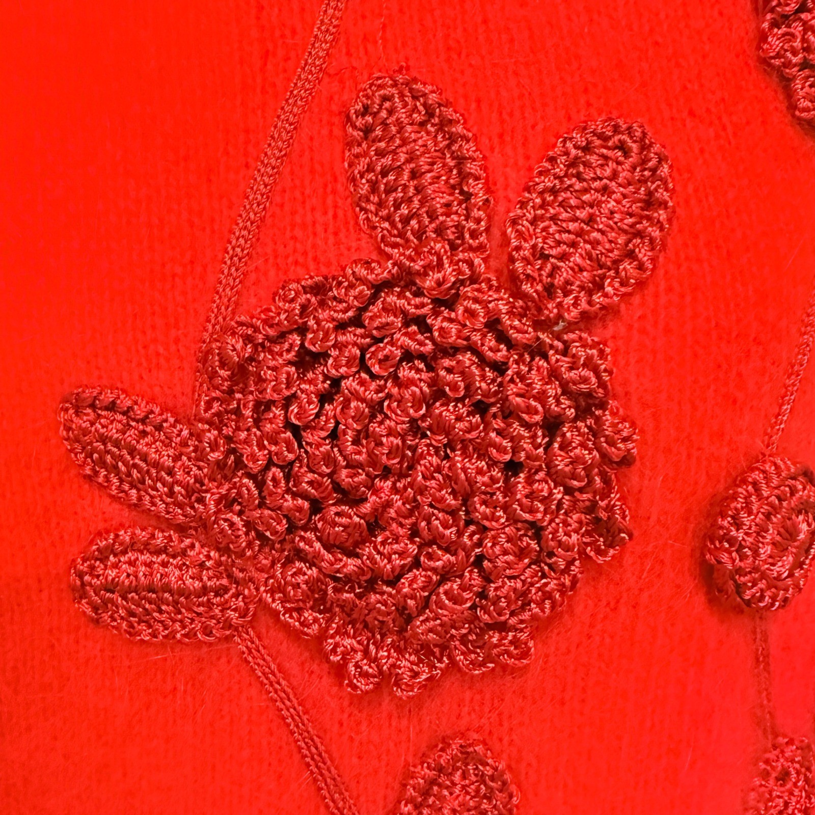 Vintage Rafaella Angora Rabbit Lambswool Sweater L Red Floral 3D Applique